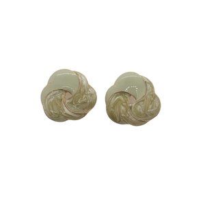 Vintage Gold Tone Pearlized Enamel Earrings Mint Green Swirl Knot Flower